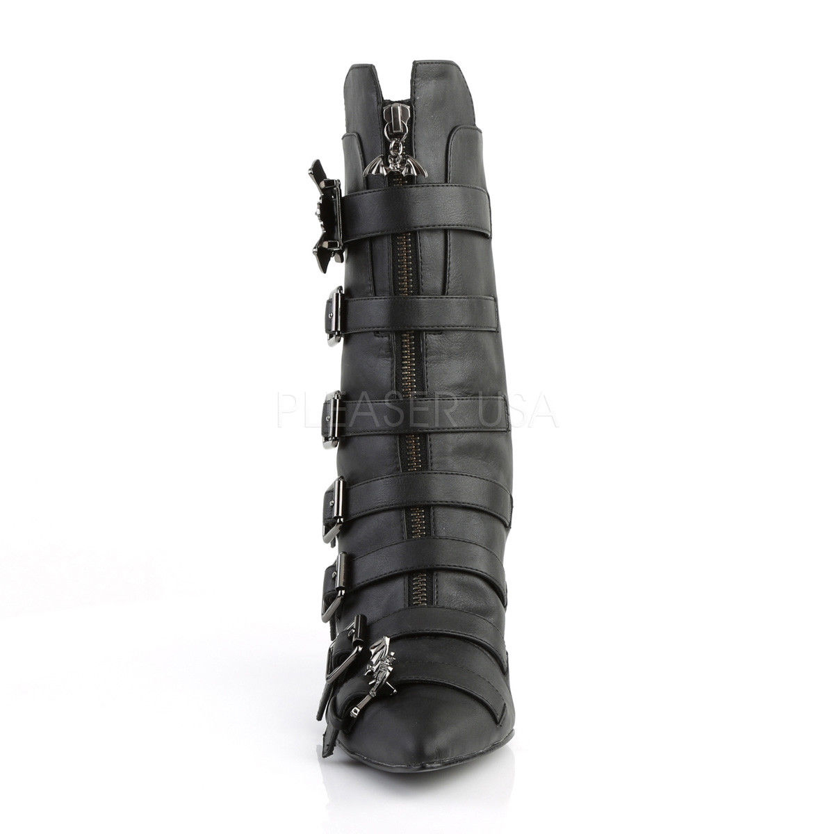 Fury 110 Winklepicker Bat Buckle Boot by Demonia Footwear - in Black - SALE