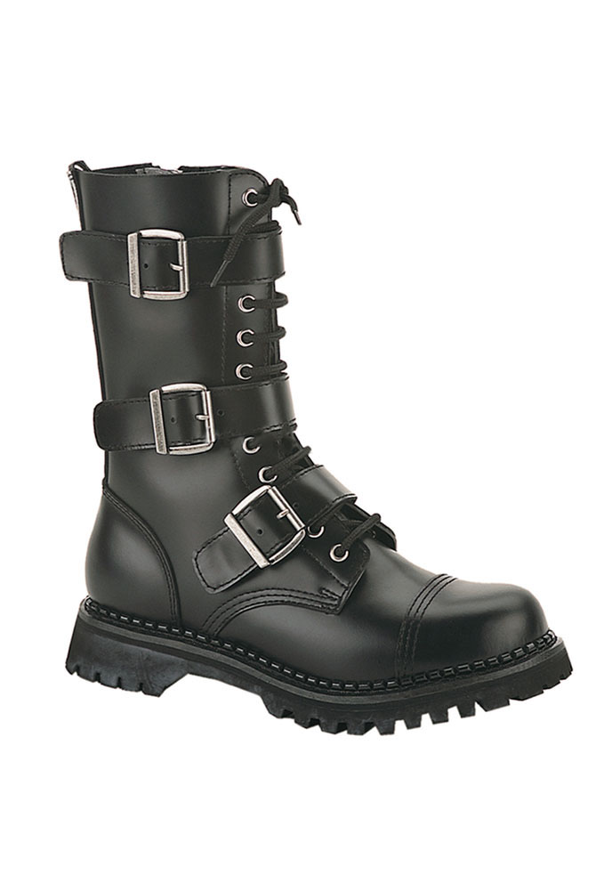 Unisex Riot Steel Toe Combat Boot by Demonia Footwear - in Black Leather - guys 5/ girls 7 only