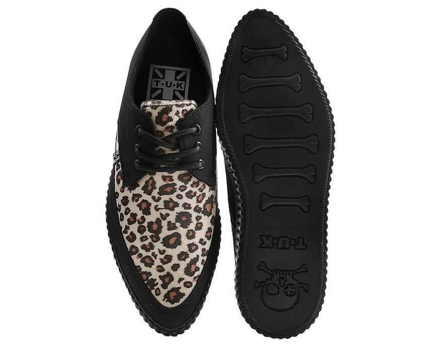 Black And Leopard Tie Pointed Lace Up creeper style sneaker by Tred Air UK (Vegan)