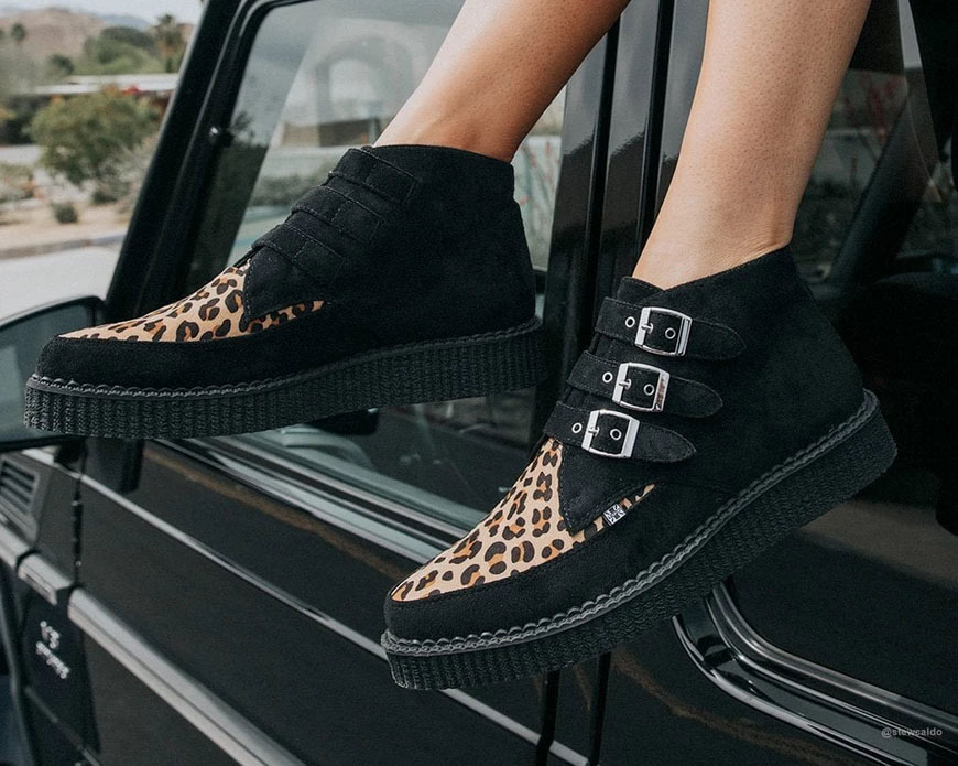 leopard crawl knee high platform creeper boots