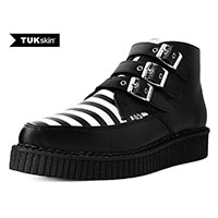 Black TUKskin (Vegan) Black & White Striped 3 Buckle Creeper Boot by T.U.K.