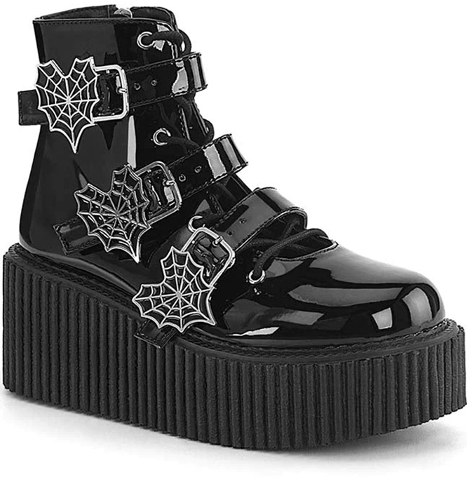 Ankle High Heart Web Creeper Boot Creeper by Demonia Footwear - Patent