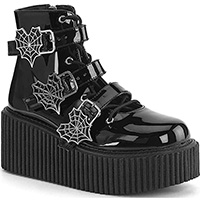 Ankle High Heart Web Creeper Boot Creeper by Demonia Footwear - Patent