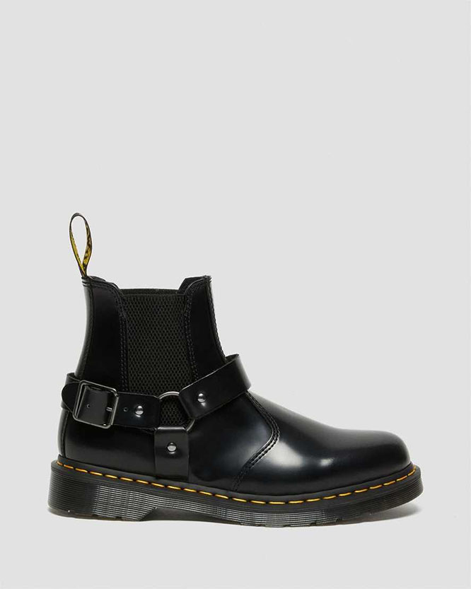 Wincox Black Smooth Buckle Harness Moto Chelsea Boot by Dr. Martens