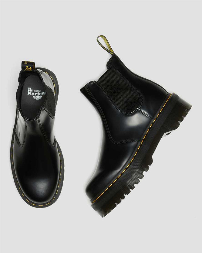 Chelsea Platform Boots in Black Polished Smooth by Dr. Martens