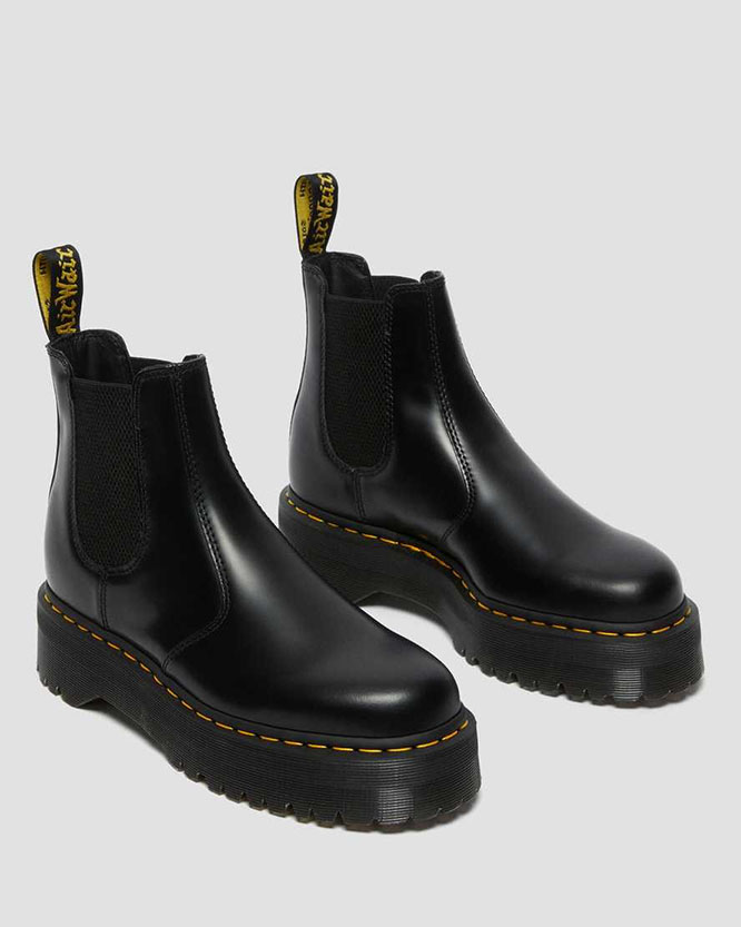 Chelsea Platform Boots in Black Polished Smooth by Dr. Martens
