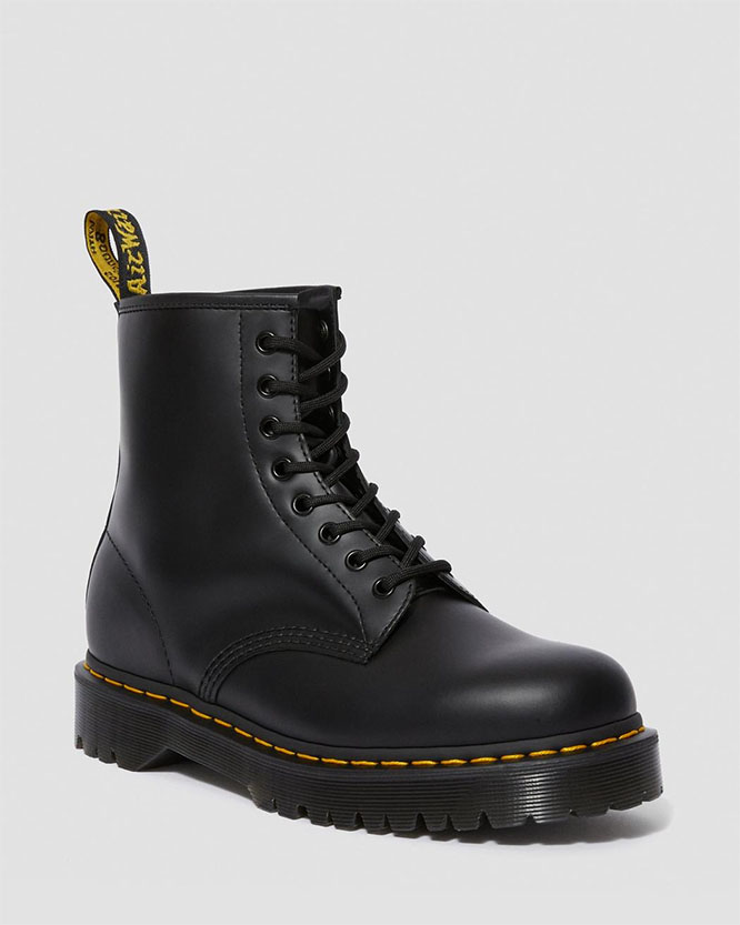 8 Eye Black Smooth Boots With BEX Sole by Dr. Martens