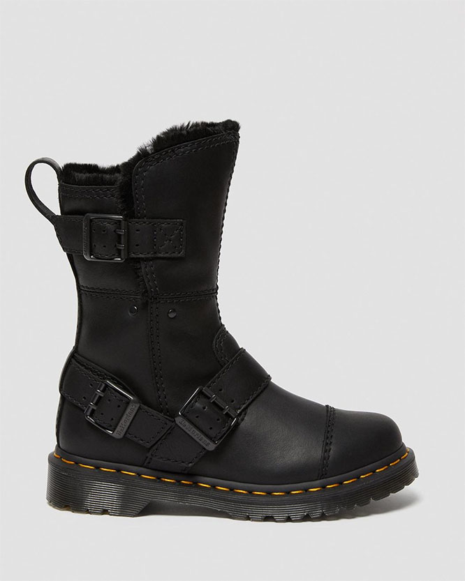 dr martens black kristy mid fur lined boots