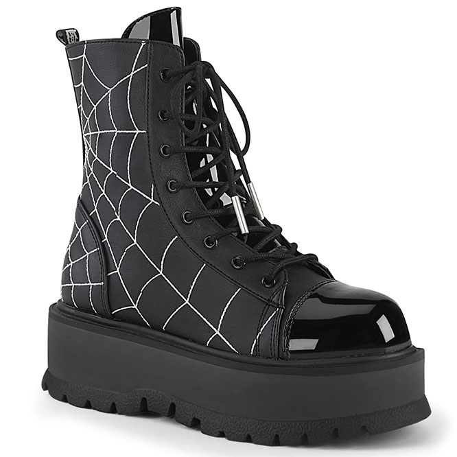Slacker 88 Spider Web Platform Boot by Demonia Footwear (Vegan) - Black