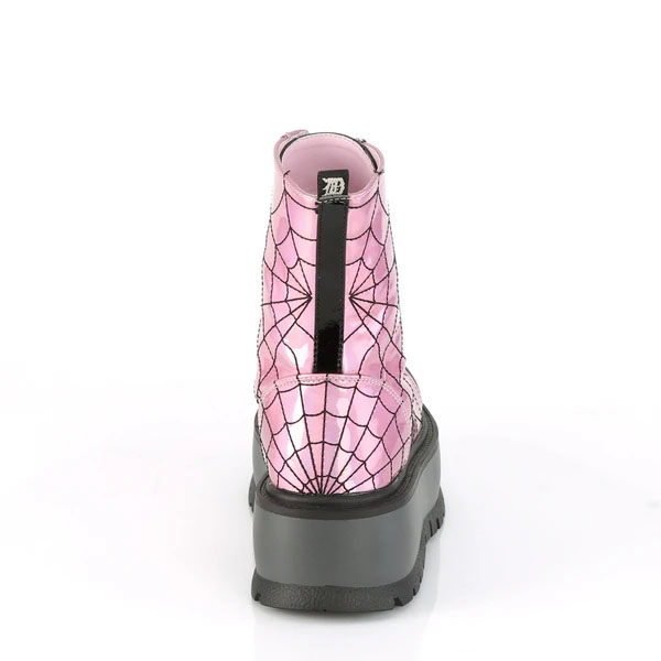 Slacker 88 Spider Web Platform Boot by Demonia Footwear (Vegan) - Hologram Pink