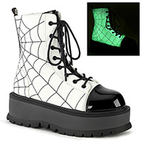 Slacker 88 Spider Web Platform Boot by Demonia Footwear (Vegan) - Glow in the Dark White - sz 6 & 12 only