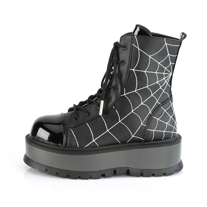 Slacker 88 Spider Web Platform Boot by Demonia Footwear (Vegan) - Black