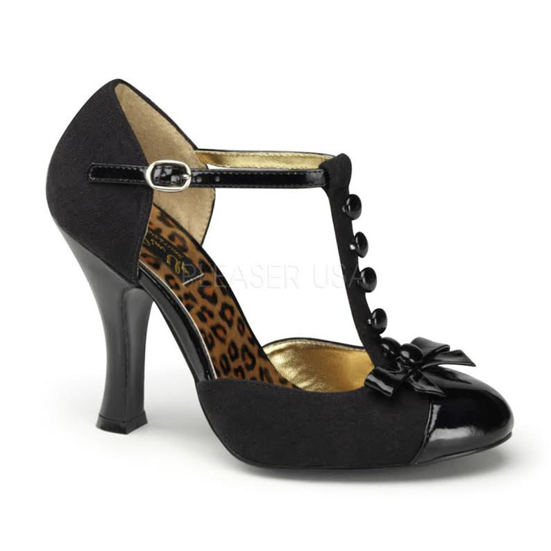 T-Strap D'orsay Pump with Mini Bow Accent by Pin Up Couture / Demonia - in black