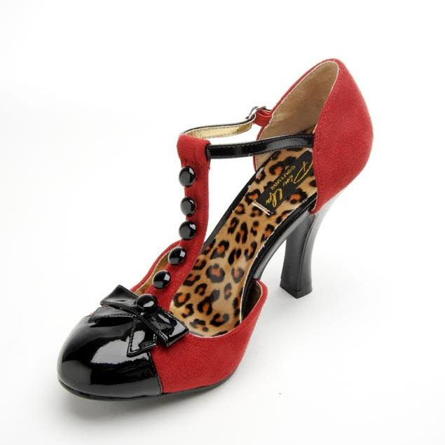 T-Strap D'orsay Pump with Mini Bow Accent by Pin Up Couture / Demonia - in black & red - SALE sz 10 only