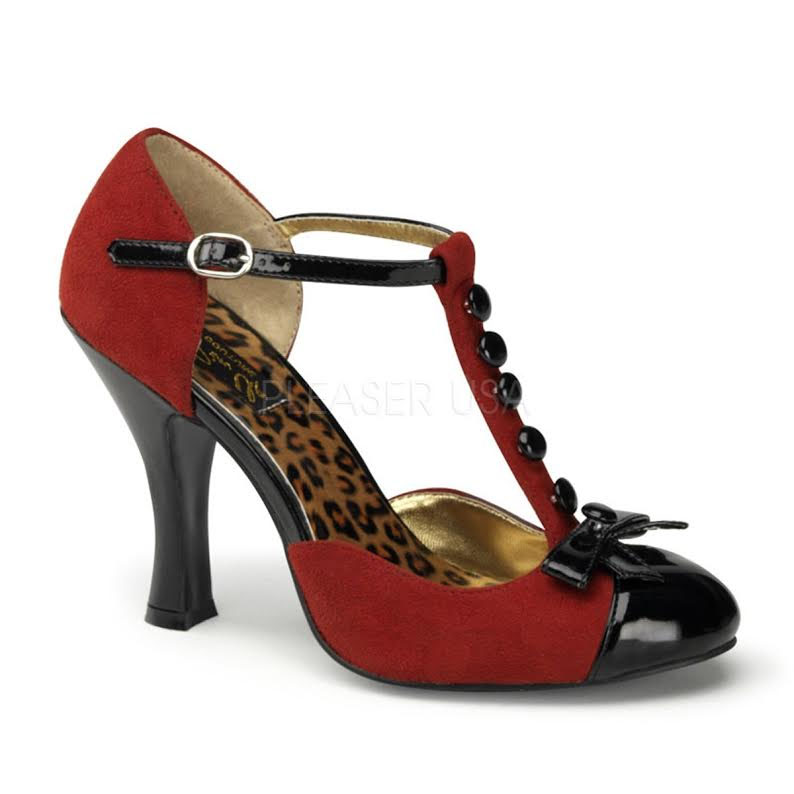T-Strap D'orsay Pump with Mini Bow Accent by Pin Up Couture / Demonia - in black & red - SALE sz 10 only