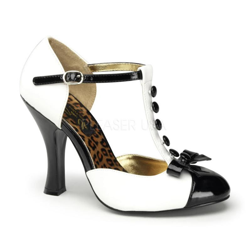 T-Strap D'orsay Pump with Mini Bow Accent by Pin Up Couture / Demonia - White/Black - SALE sz 8 & 9