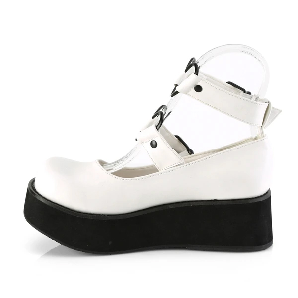 White Vegan Sprite-02 Maryjane Heart Strap Platforms by Demonia Footwear