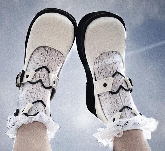 White Vegan Sprite-02 Maryjane Heart Strap Platforms by Demonia Footwear
