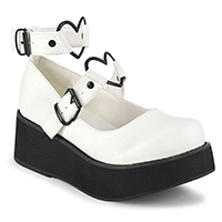 White Vegan Sprite-02 Maryjane Heart Strap Platforms by Demonia Footwear