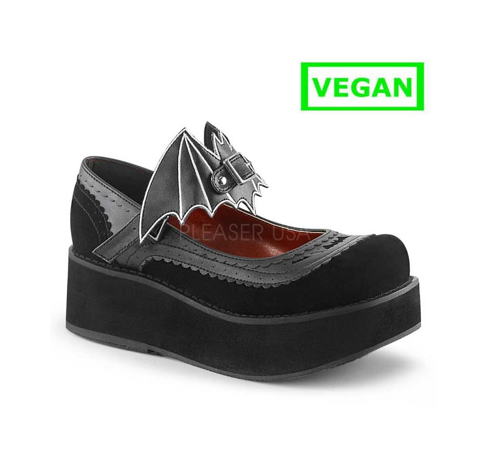 Sprite Velvet & Vegan Leather Brogue Platform Mary Jane with Bat Buckle Detail by Demonia Footwear - SALE