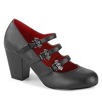 Vivika 38 Cuban Heel Bat Buckle Mary Jane Pump in Black Vegan Leather by Demonia 