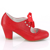 Wiggle Cuban Heel Mary Jane Pump with Ribbon Tie by Pin Up Couture / Demonia - in Red - sz 10 & 11 only - SALE