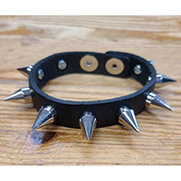1 Row Of 5/8" Cone Spikes on a Snap Black Leather Bracelet by Mascorro Leather