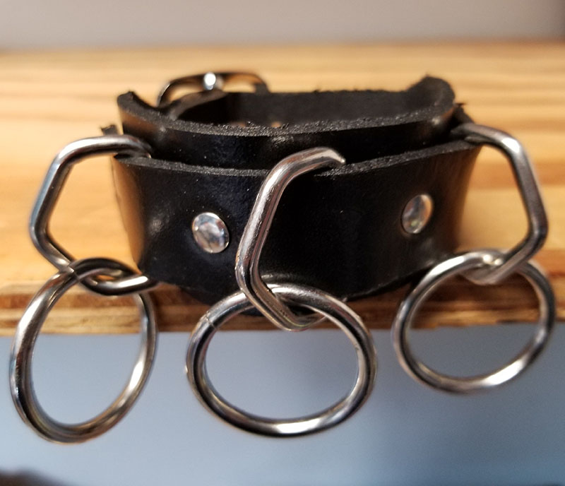 3 Ring bondage bracelet- Black Leather