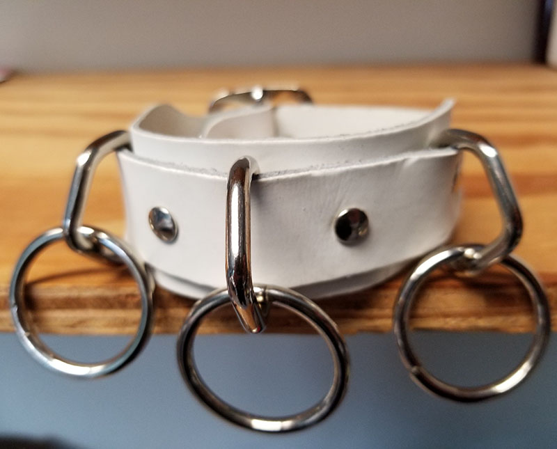 3 Ring bondage bracelet- White Leather