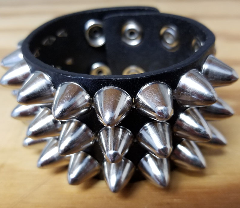 Black Leather Three Row Spike Cuff Bracelet -  Canada