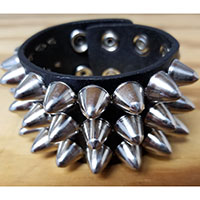 3 Row British Cone Stud Bracelet- Black Leather