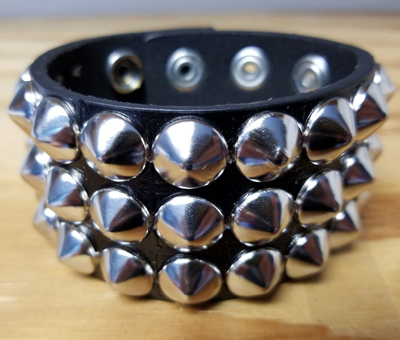 3 Row Cone Bracelet- Black Leather