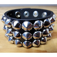 3 Row Cone Bracelet- Black Leather
