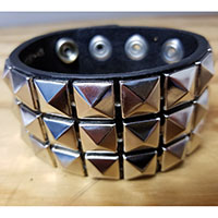 3 Row Pyramid Bracelet- Black Leather