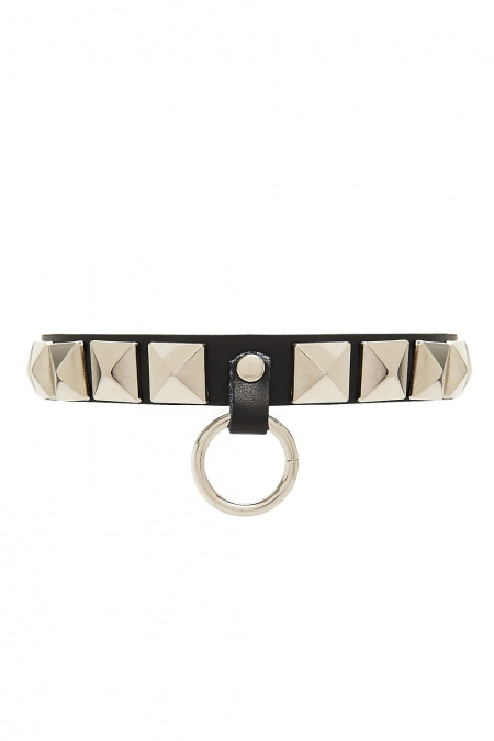 Sawyer Stud Ring Choker by Banned Apparel - in black faux leather