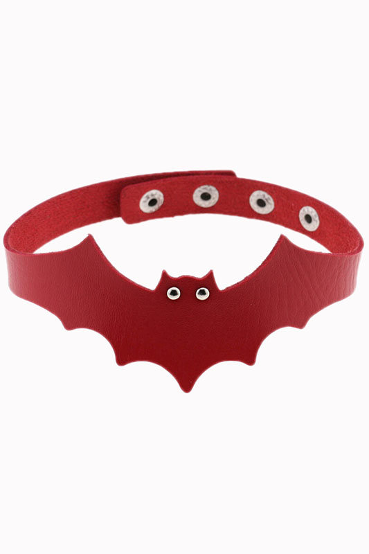 Vespertilio Bat Choker by Banned Apparel - in red faux leather