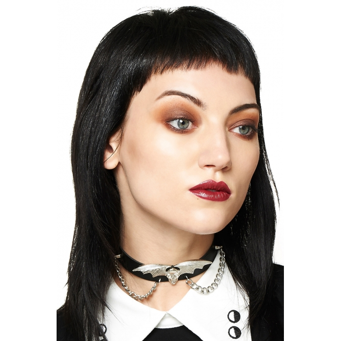 Thunder Bat Wing Skull Choker by Banned Apparel 