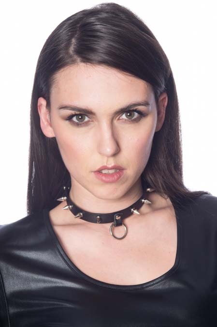 Lucifer Tree Spike Bondage Ring Choker by Banned Apparel - in black faux leather
