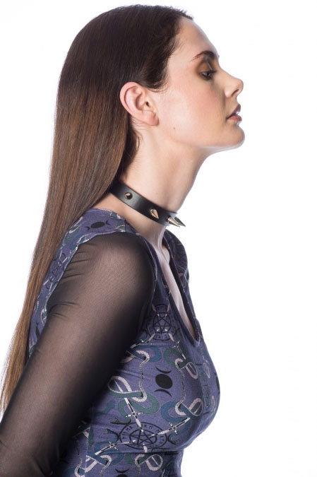 Cone Spike Collar Choker by Banned Apparel - in black faux leather