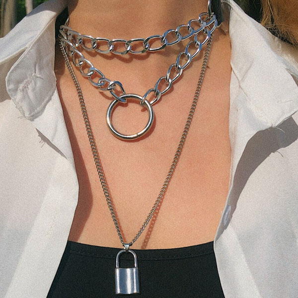 Notus Layered Choker Lock Necklace by Banned Apparel 