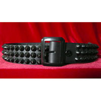 3 Rows Of Black Cones On A  Black Leather Belt by Ape Leather
