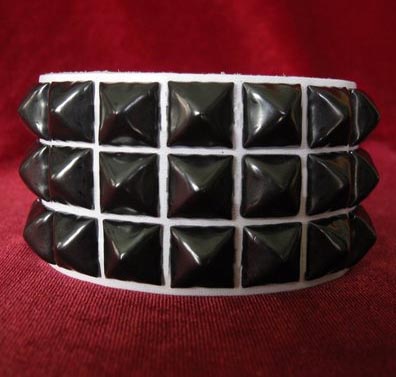 3 Row Pyramid Bracelet by Ape Leather (White Leather/Black Pyramids)