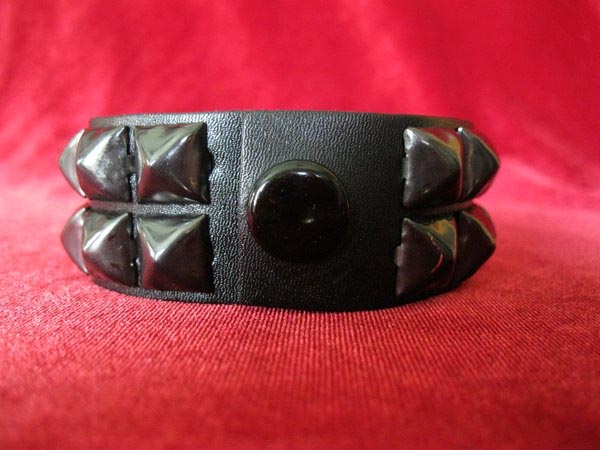 2 Row Pyramid Bracelet by Ape Leather (Black Leather/Black Pyramids)