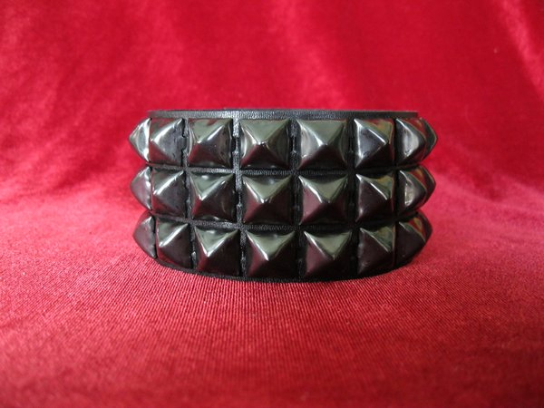 3 Row Pyramid Bracelet by Ape Leather (Black Leather/Black Pyramids)