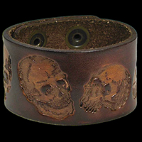 Skulls On An Antique Brown Leather Bracelet by Mascorro Leather