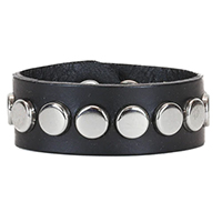 1 Rows Of Flat Round Studs on a Black Leather Snap Bracelet by Funk Plus