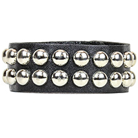 2 Rows Of Round Studs on a Black Leather Snap Bracelet by Funk Plus