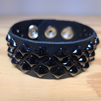 3 Rows Of Black Diamond Studs on a Black Leather Snap Bracelet by Funk Plus