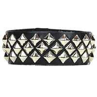 3 Rows Of Diamond Studs on a Black Leather Snap Bracelet by Funk Plus