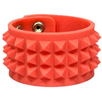 3 Row Small Pyramid Glow In The Dark Rubber Bracelet by Funk Plus- Red